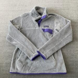 Patagonia Sweater Women M Gray Purple Re Tool Snap Pull Over Pockets Outdoor